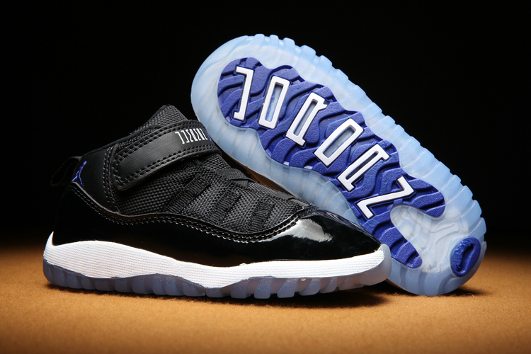 New Kids Jordan 11 Strap Black Blue Shoes - Click Image to Close